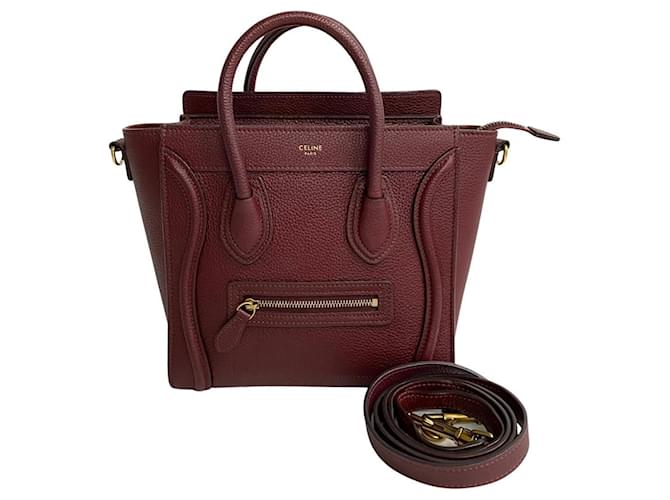 Céline Bolsa de mão em couro Celine Luggage Nano Shopper Bordeaux  ref.1505180