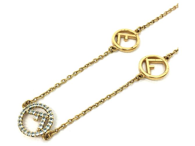 Collana Fendi FF F Blu e Oro con Strass D'oro