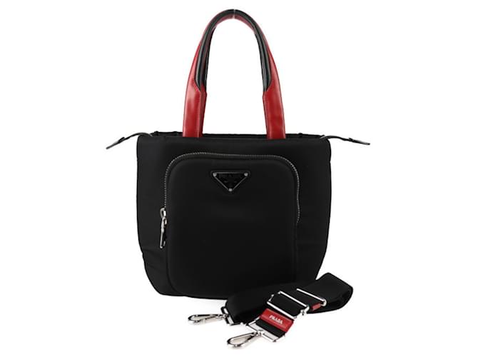 Bolsa Tote Pequena Prada Cargo Preto Vermelho Nylon  ref.1505571