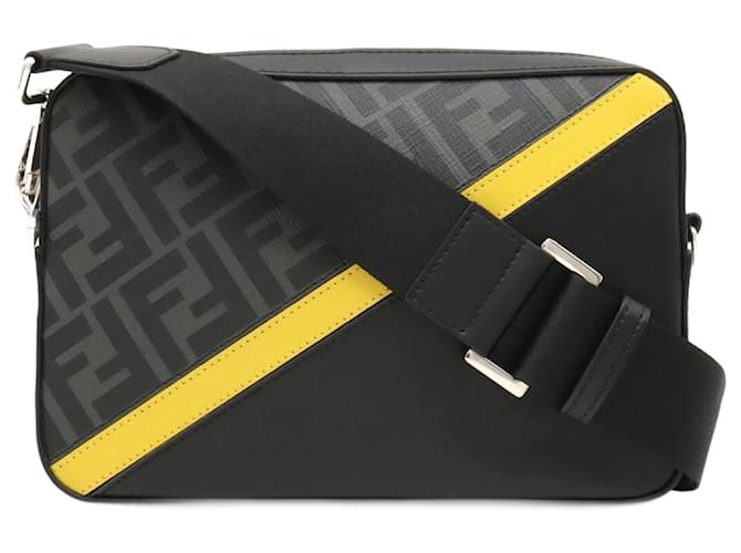 Bolsa de ombro Fendi com padrão Zucca diagonal Marrom Preto Amarelo Couro Lona  ref.1505603