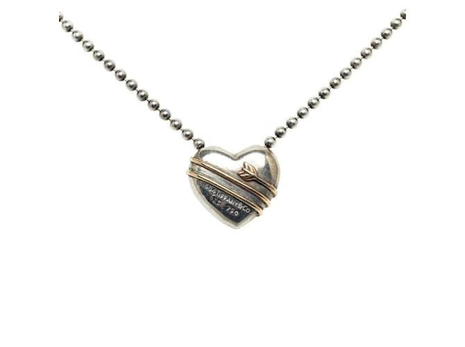 Tiffany & Co Tiffany Heart Arrow Motif Necklace Silvery Golden Silver Yellow gold  ref.1505649