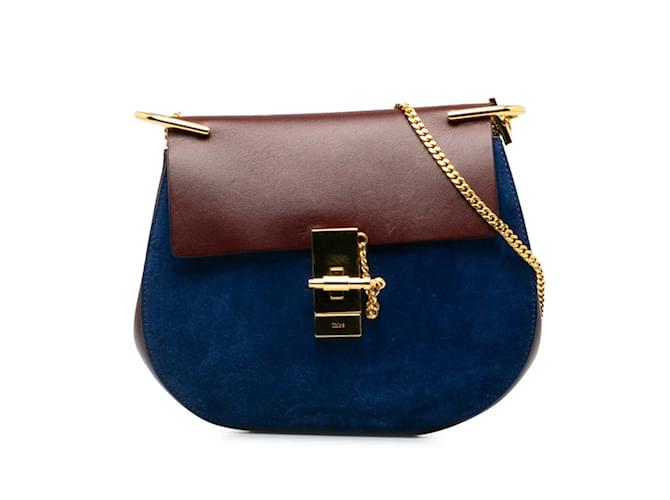 Chloé Drew Chain Shoulder Bag Brown Blue Suede Leather  ref.1505651