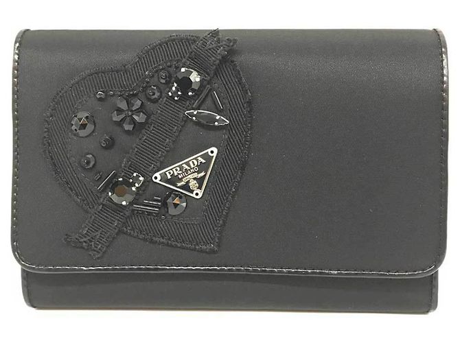 Prada Tessuto Black Nylon Heart Motif Wallet