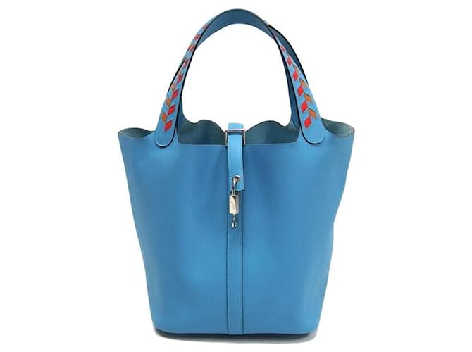 Hermès Sac à main Hermes Picotin Lock MM Cuir Bleu clair  ref.1505948