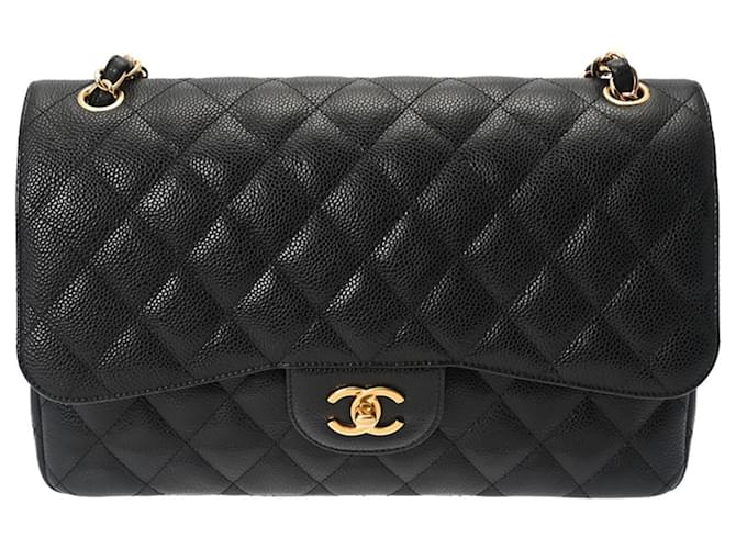 Bolsa de Ombro Chanel Matelassé W Flap Chain Preto Couro  ref.1505967