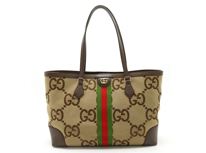 GUCCI Ophidia Jumbo GG Medium Tote Bag Brown Red Beige Green Leather Cloth  ref.1506154