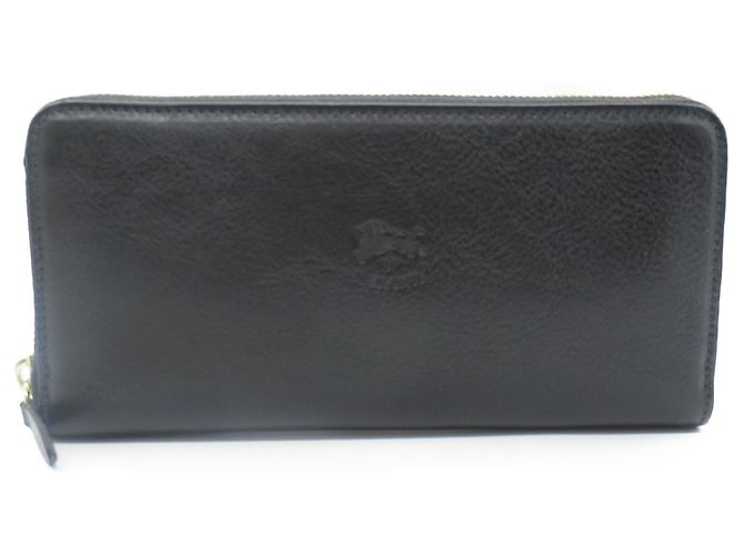 Billetera bi-fold de cuero negro Il Bisonte