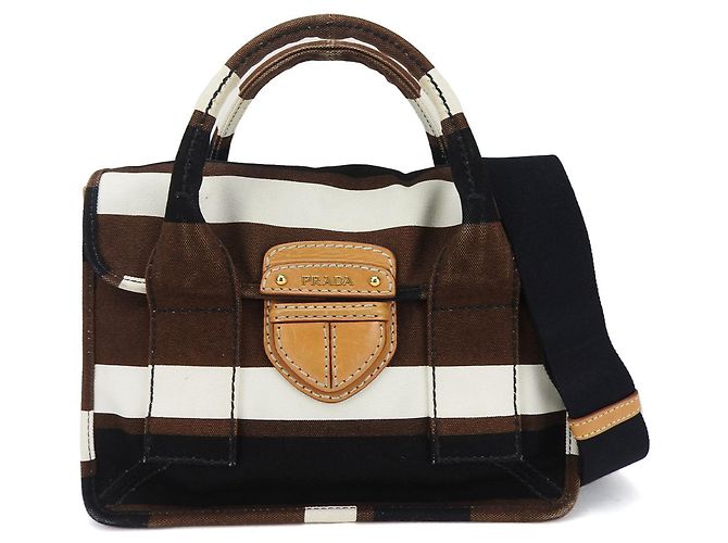 Sac à main Prada BN2119 en toile noir marron blanc