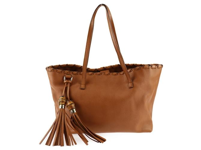 Sac fourre-tout Gucci Bamboo Cuir Marron  ref.1506442