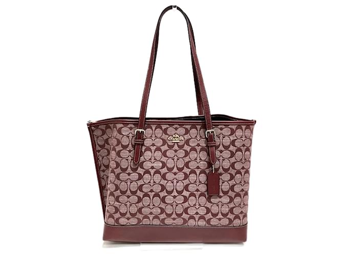 Coach Signature Chambray Tote Handbag Dark red Leather Cloth  ref.1506530