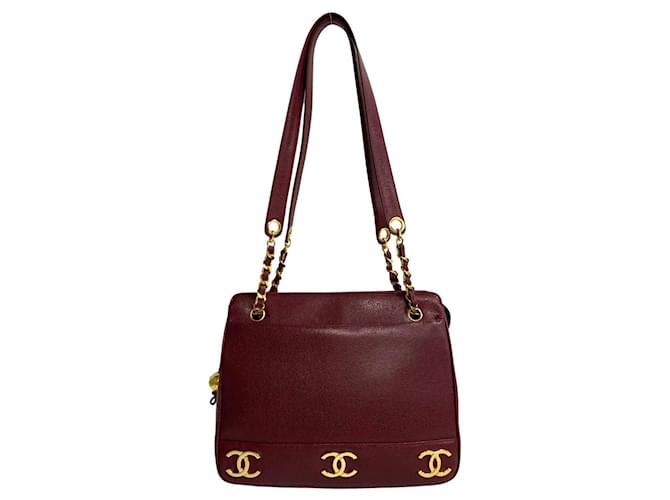 Sac tote en peau de caviar Triple Coco de Chanel Cuir Bordeaux  ref.1506639