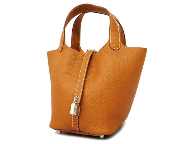 Hermès Bolsa Hermes Picotin Lock PM Dourado Couro  ref.1506666