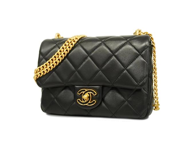 Sac à épaule en agneau noir Chanel Cuir  ref.1506701