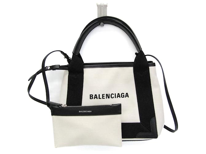 Balenciaga Navy Cabas XS Handtasche Schwarz Aus weiß Leder Leinwand  ref.1506739