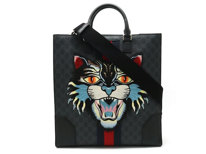 Gucci GG Supreme Angry Cat Tote Bag Brown Black Multiple colors Cloth  ref.1506851