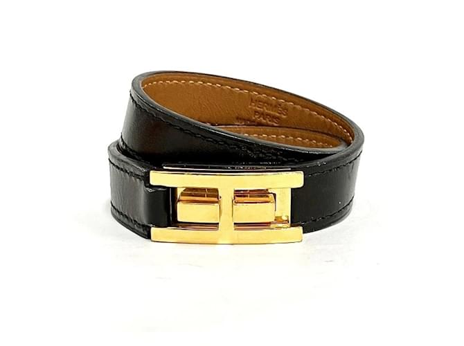 Hermès Hermes Drag Double Tour Charm Bracelet Black Pony-style calfskin