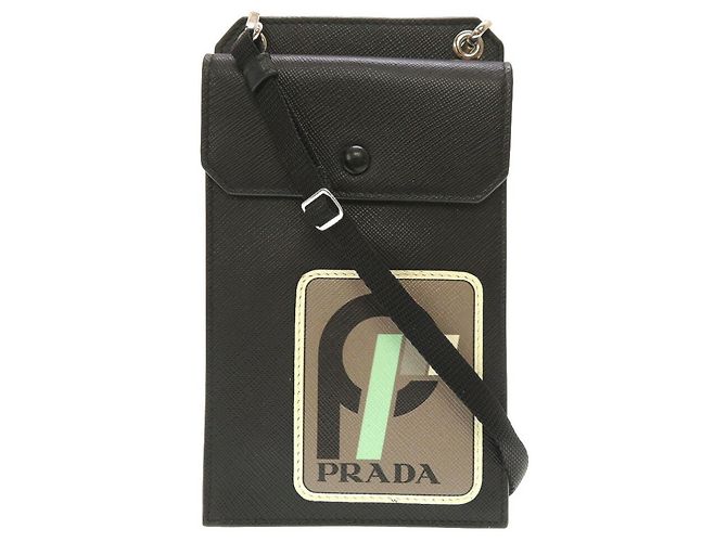 Bolsa de ombro de couro preto com alça Prada 2ZH068