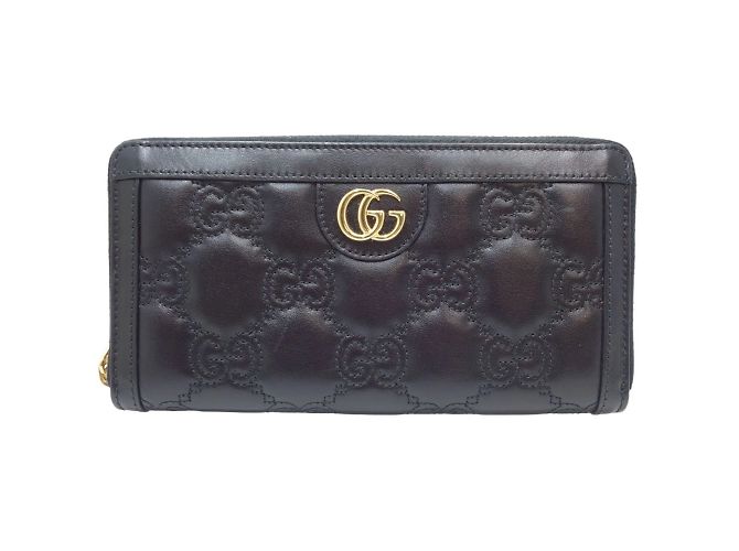 Cartera larga de cuero negro Gucci