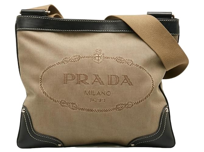 Borsa a Spalla Jacquard Prada BT0537 Nero Beige Tela  ref.1507192