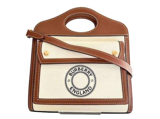 Bolsa de mão em lona marrom e couro de bezerro Burberry  ref.1507217