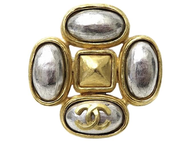 Broche vintage Chanel Cocomark Stone 97A Prata Dourado  ref.1507298