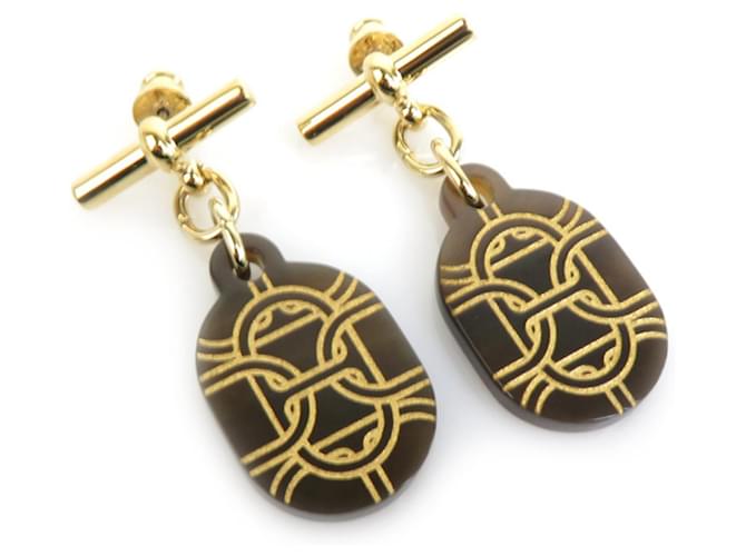 Hermès Hermes Chaine d'Ancre PM Buffalo Horn Earrings Brown  ref.1507313