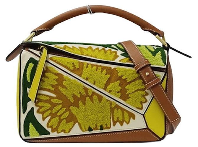 Loewe Puzzle Small Floral Leather Handbag Brown Yellow  ref.1507320