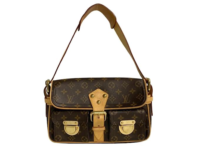 Louis Vuitton Hadson PM Monogram Leather Semi Shoulder Bag Brown Golden Plastic  ref.1507387