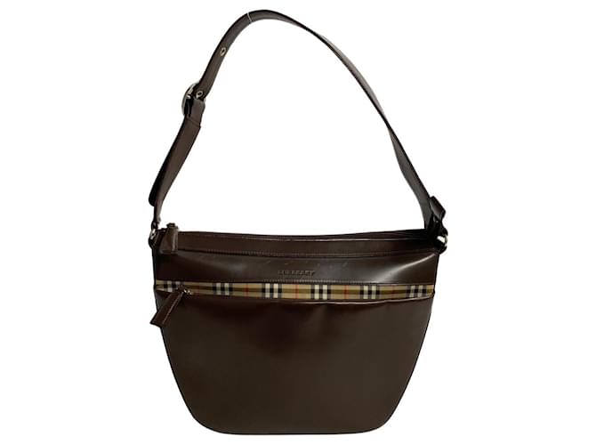 Bolso de hombro de lona y cuero con patrón Nova Check de Burberry Castaño Lienzo  ref.1507410