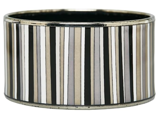 Hermès Hermes Enamel TGM Cloisonne Striped Bangle Bracelet Silvery Multiple colors Metal  ref.1507575