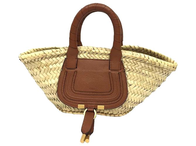 Chloé Marcie Handbraid Raffia and Leather Basket Bag