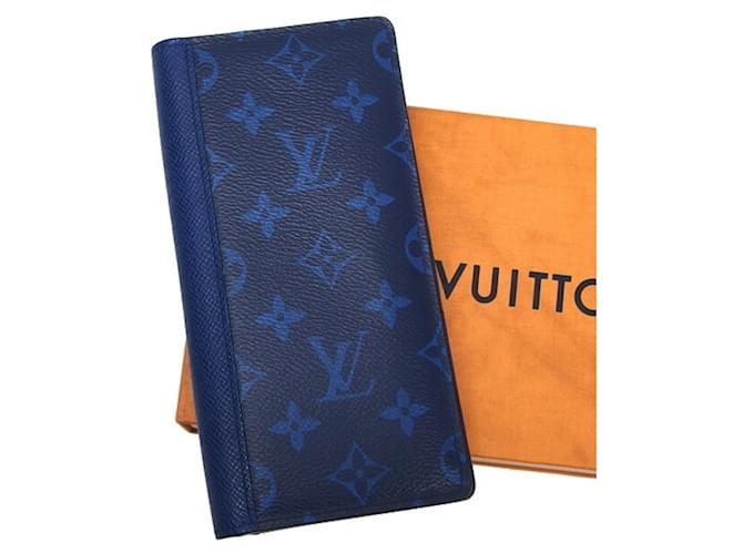 Louis Vuitton Monogram Taigarama Brazza Long Wallet Blue Leather Patent leather  ref.1507746