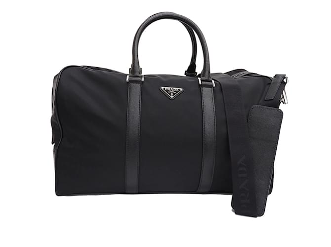 Bolsa de viagem em couro Saffiano Re-Nylon da Prada Preto  ref.1507864