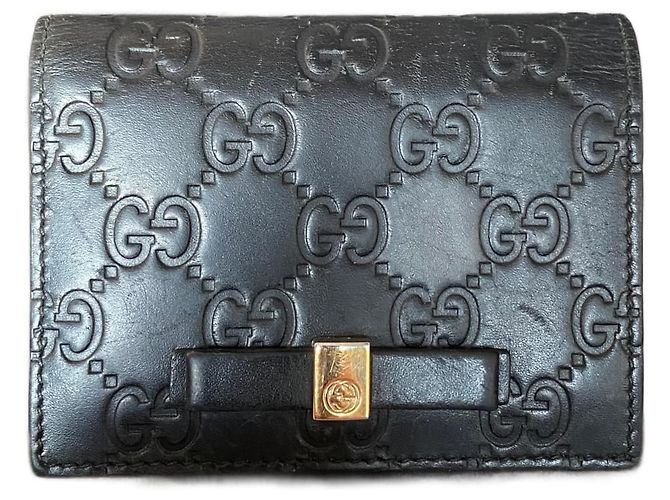Portafoglio compatto in pelle nero Gucci