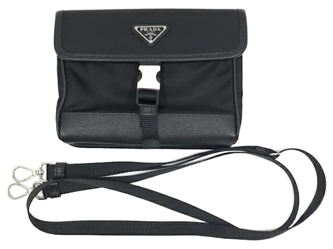 Bolso de hombro para smartphone Saffiano Renylon de Prada Negro  ref.1507980