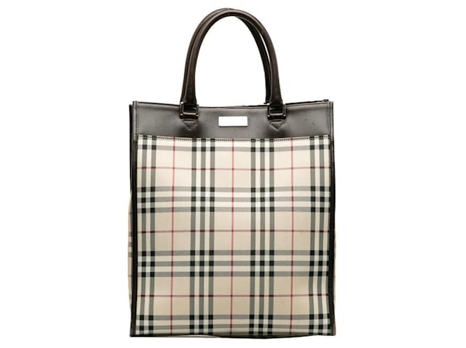 Burberry Nova Check Handbag Tote Bag Brown Beige Leather Cloth  ref.1508023