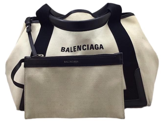 Everyday Balenciaga Navy Cabas Handbag Black Beige Leather Cloth  ref.1508194