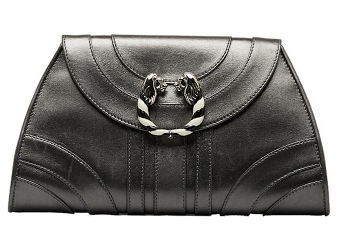 Bulgari Bvlgari Leoni Clutch aus silbergrauem Leder Metallisch  ref.1508206