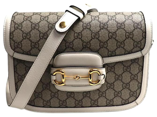 Borsa a Spalla Gucci Horsebit 1955 Bianco Beige Tela  ref.1508337