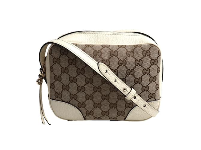 Gucci Schultertasche in Beige und Weiß Leder Leinwand  ref.1508354