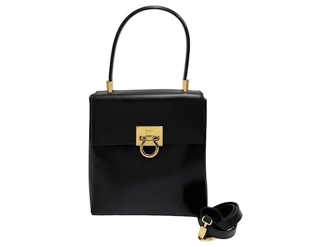 Sac à main en cuir de veau Gancini de Salvatore Ferragamo Noir  ref.1508361