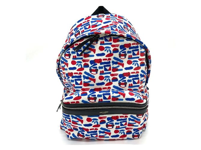 Saint Laurent Multi Allover Pattern Backpack White Red Blue