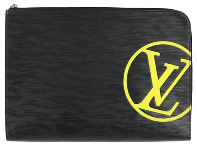 Louis Vuitton Pochette Jules GM Clutch Bag Black Yellow Leather  ref.1508520