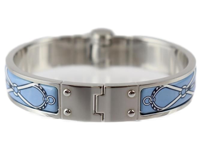 Hermès HERMES Charnière PM Bracelet Métal Argenté Bleu clair  ref.1508524