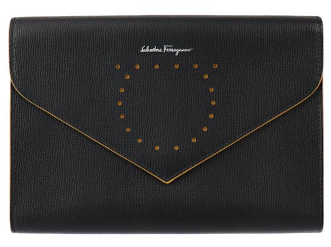 Salvatore Ferragamo Gancini Clutch Bag Black Leather  ref.1508543