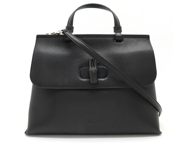 Borsa Media Daily Bamboo di Gucci Nero Pelle  ref.1508550