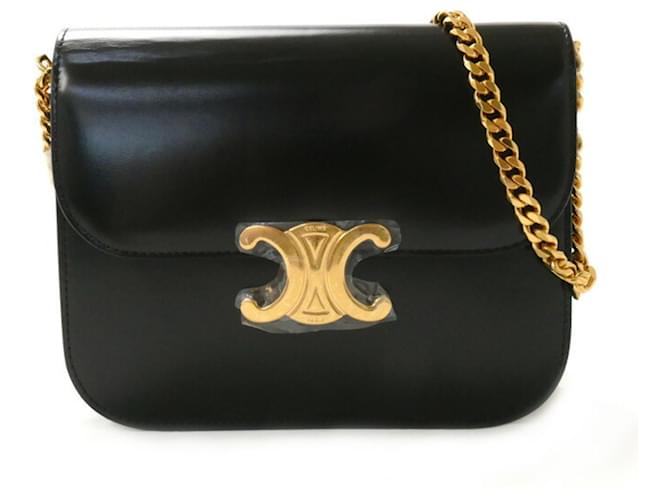 Céline Bolsa de faculdade média Celine em preto Couro  ref.1508574