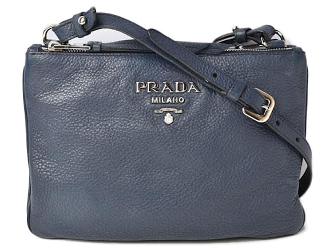 Prada Vitello Daino Navy Shoulder Bag Navy blue Leather  ref.1508587