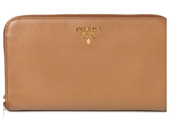 Prada Saffiano Metal Bi-Fold Wallet Brown