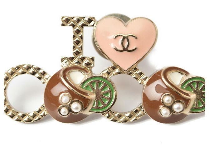 Chanel J'AIME COCO Broche en forme de cœur Marron Doré